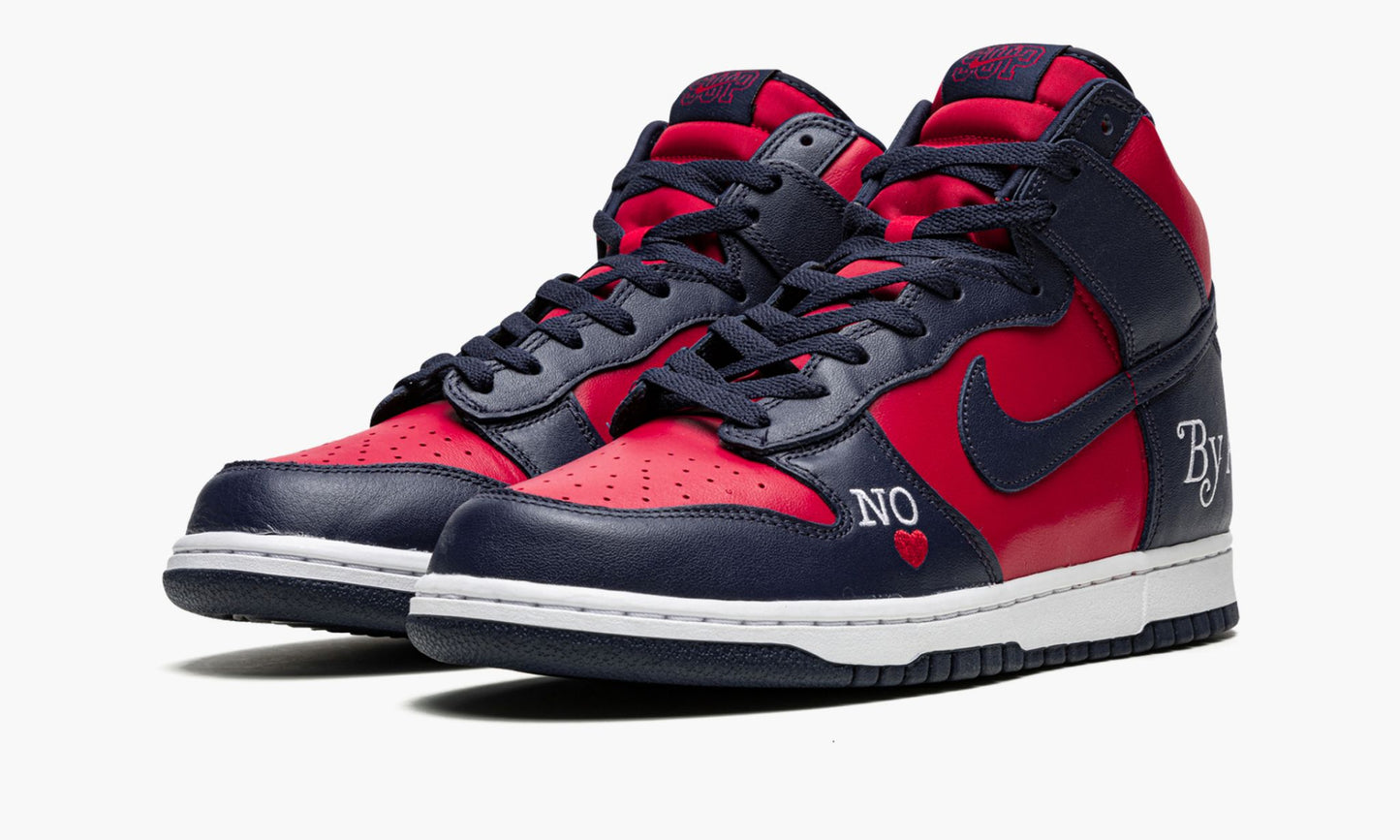 SB Dunk High "Supreme - By Any Means - Navy/Red"