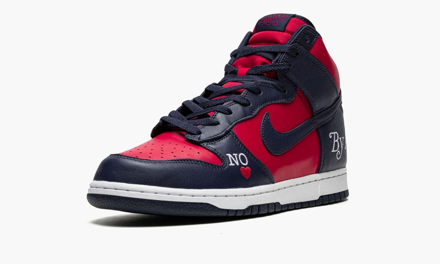 SB Dunk High "Supreme - By Any Means - Navy/Red"